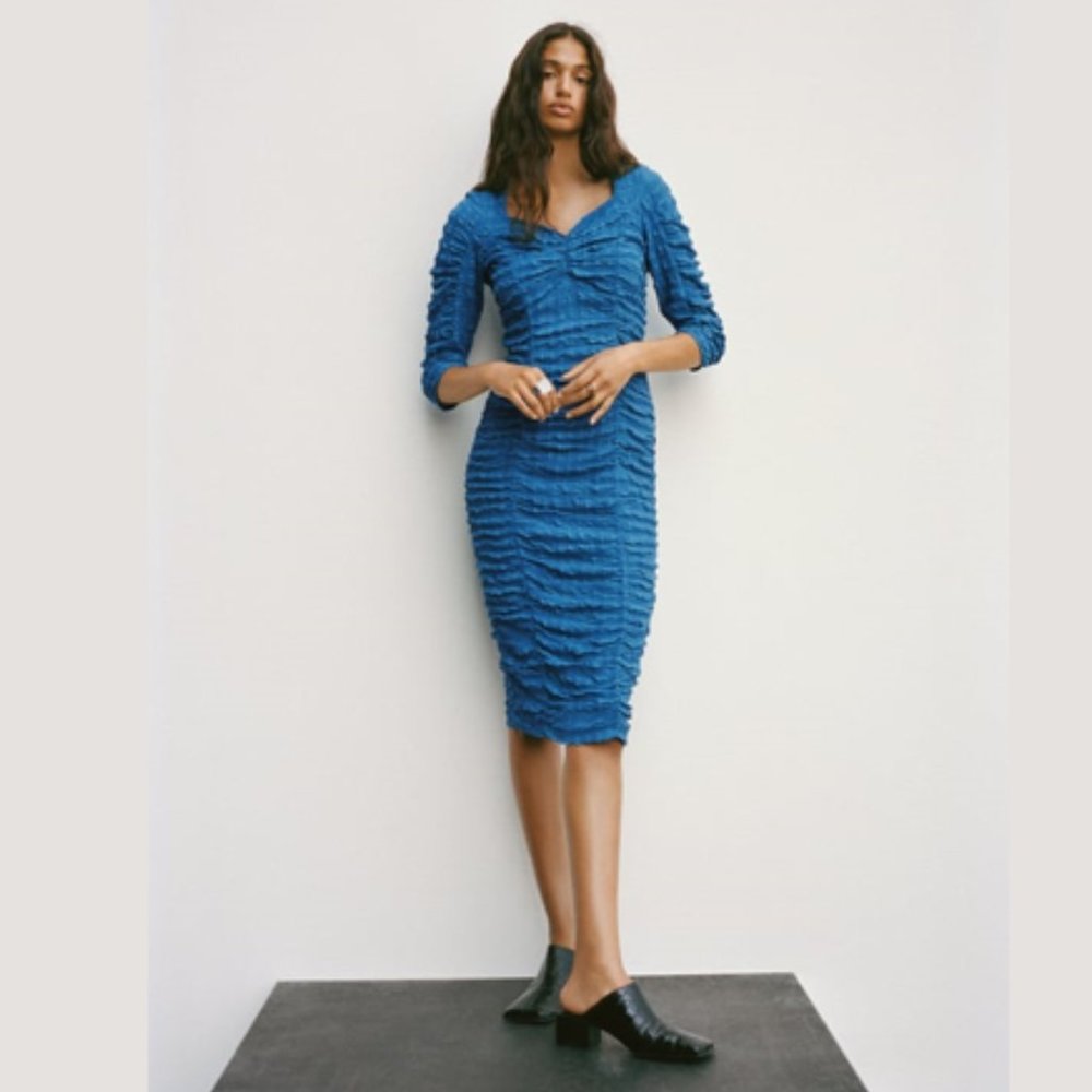 Zara Blue Textured Midi Dress "Anne Dress"